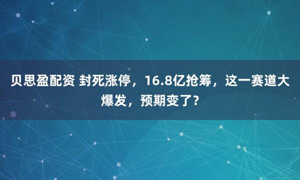 贝思盈配资 封死涨停，16.8亿抢筹，这一赛道大爆发，预期变了？